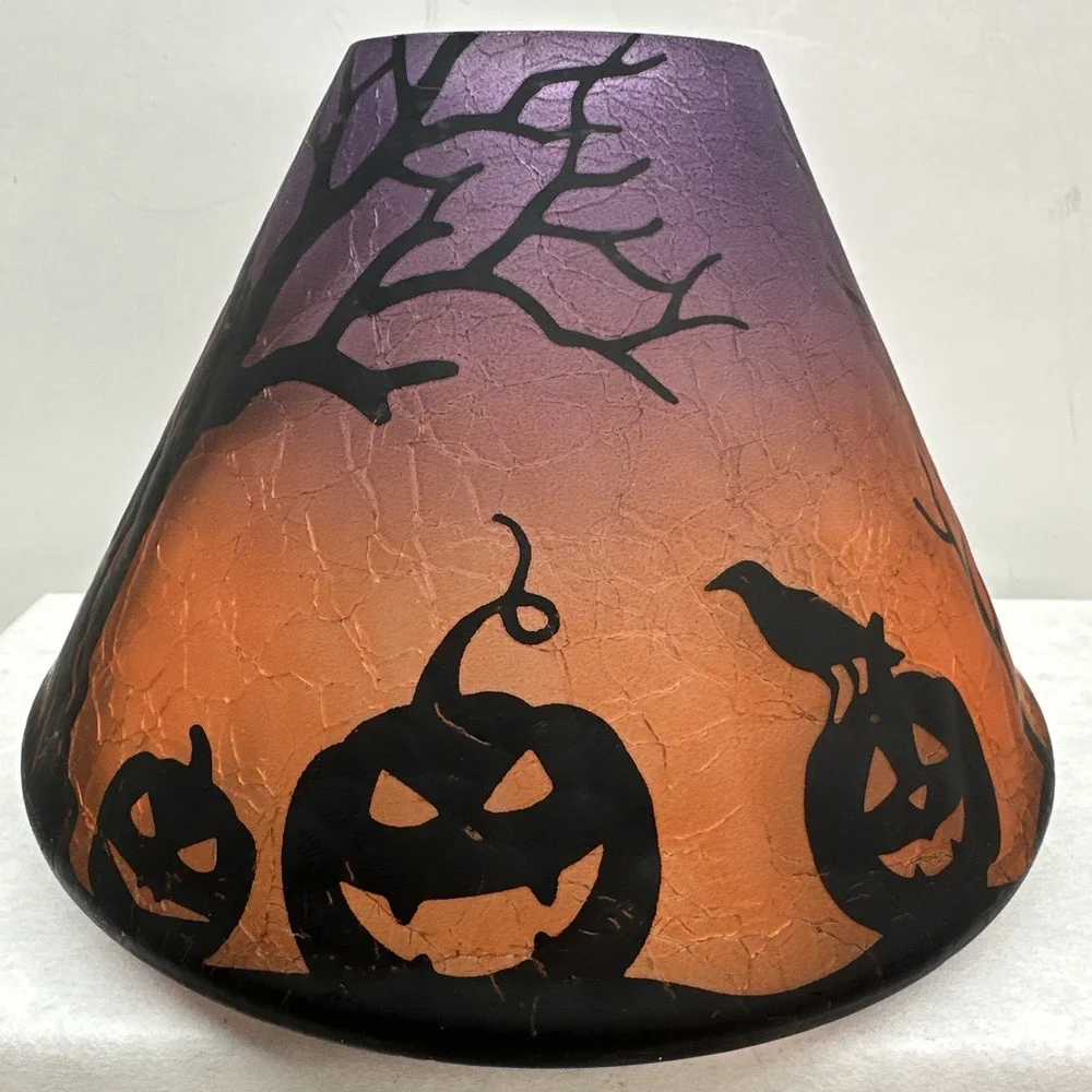 Yankee Candle Crackle Glass Halloween Shade Purple Orange Spooky Woods Pumpkin